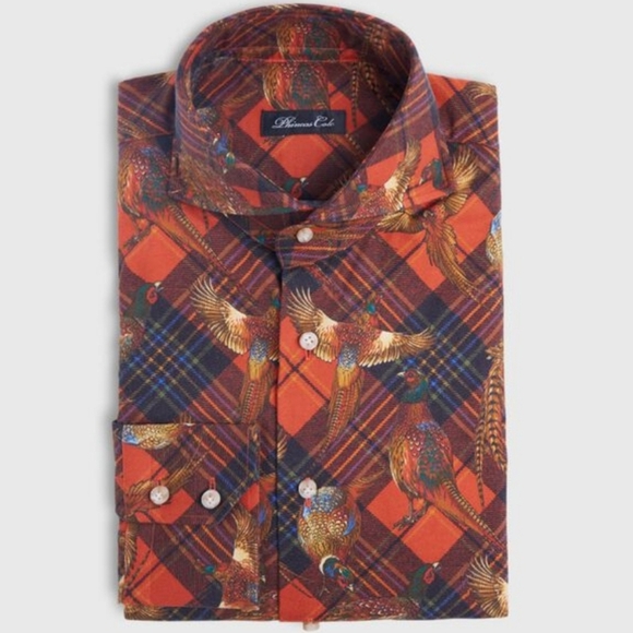 Phineas Cole Pheasant Plaid Brushed Cotton Shirt Size S Retail $495.00